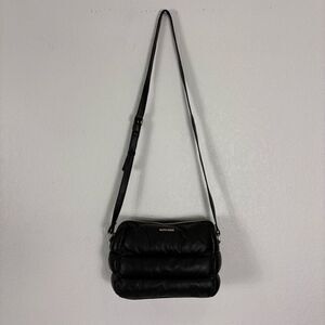 Marta Ponti Black Leather Puffer Crossbody Purse